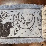 The MOON Tarot SOULE PATCH art bleached Iron On denim patch 6 X 4 black embroidered Cat Tarot Decal Blue Jean Frayed edges handmade Tarot Cards