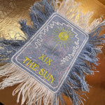 THE SUN TAROT fringed 6 X 4 Bleached Light Denim Patch Sew Iron On Fringe art embroidered Hands Solei Sunshine God Mystic Frayed decal Appliques & Patches