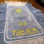 THE SUN TAROT fringed 6 X 4 Bleached Light Denim Patch Sew Iron On Fringe art embroidered Hands Solei Sunshine God Mystic Frayed decal Appliques & Patches