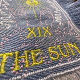 THE SUN TAROT fringed 6 X 4 Bleached Light Denim Patch Sew Iron On Fringe art embroidered Hands Solei Sunshine God Mystic Frayed decal Appliques & Patches