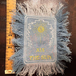 THE SUN TAROT fringed 6 X 4 Bleached Light Denim Patch Sew Iron On Fringe art embroidered Hands Solei Sunshine God Mystic Frayed decal Appliques & Patches