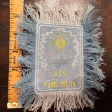 THE SUN TAROT fringed 6 X 4 Bleached Light Denim Patch Sew Iron On Fringe art embroidered Hands Solei Sunshine God Mystic Frayed decal Appliques & Patches