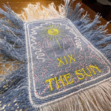 THE SUN TAROT fringed 6 X 4 Bleached Light Denim Patch Sew Iron On Fringe art embroidered Hands Solei Sunshine God Mystic Frayed decal Appliques & Patches