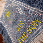 THE SUN TAROT fringed 6 X 4 Bleached Light Denim Patch Sew Iron On Fringe art embroidered Hands Solei Sunshine God Mystic Frayed decal Appliques & Patches