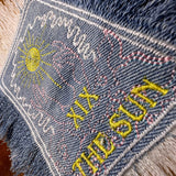 THE SUN TAROT fringed 6 X 4 Bleached Light Denim Patch Sew Iron On Fringe art embroidered Hands Solei Sunshine God Mystic Frayed decal Appliques & Patches