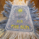 THE SUN TAROT fringed 6 X 4 Bleached Light Denim Patch Sew Iron On Fringe art embroidered Hands Solei Sunshine God Mystic Frayed decal Appliques & Patches