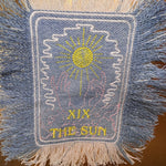 THE SUN TAROT fringed 6 X 4 Bleached Light Denim Patch Sew Iron On Fringe art embroidered Hands Solei Sunshine God Mystic Frayed decal Appliques & Patches