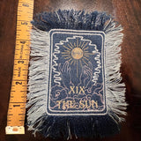 THE SUN TAROT fringed 6 X 4 Patch Sew or Iron On Fringe art Dark Indigo Denim NuAge embroidered Hands Solei Sunshine Frayed fringed decal Tarot Cards