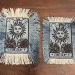 The SUN Tarot Iron On MAX Fringe PATCH art bleached denim patch 5X4 black embroidered Sunflowers Solei Sunshine Frayed fringed decal