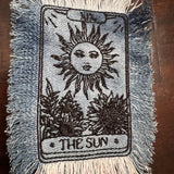 The SUN Tarot Iron On MAX Fringe PATCH art bleached denim patch 5X4 black embroidered Sunflowers Solei Sunshine Frayed fringed decal