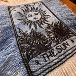 The SUN Tarot Iron On MAX Fringe PATCH art bleached denim patch 5X4 black embroidered Sunflowers Solei Sunshine Frayed fringed decal