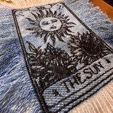 The SUN Tarot Iron On MAX Fringe PATCH art bleached denim patch 5X4 black embroidered Sunflowers Solei Sunshine Frayed fringed decal