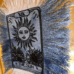 The SUN Tarot Iron On MAX Fringe PATCH art bleached denim patch 5X4 black embroidered Sunflowers Solei Sunshine Frayed fringed decal