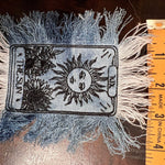 The SUN Tarot Iron On MAX Fringe PATCH art bleached denim patch 5X4 black embroidered Sunflowers Solei Sunshine Frayed fringed decal