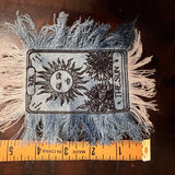 The SUN Tarot Iron On MAX Fringe PATCH art bleached denim patch 5X4 black embroidered Sunflowers Solei Sunshine Frayed fringed decal