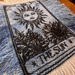 The SUN Tarot Iron On MAX Fringe PATCH art bleached denim patch 5X4 black embroidered Sunflowers Solei Sunshine Frayed fringed decal Tarot Cards