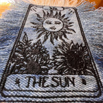 The SUN Tarot Iron On MAX Fringe PATCH art bleached denim patch 5X4 black embroidered Sunflowers Solei Sunshine Frayed fringed decal Tarot Cards