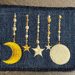 Twinkle little Star Moon phases CELESTIAL SOULE PATCH art Indigo blue Denim Iron On Patch 4.5 X 3.5 multi color embroidered