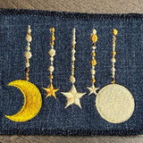 Twinkle little Star Moon phases CELESTIAL SOULE PATCH art Indigo blue Denim Iron On Patch 4.5 X 3.5 multi color embroidered