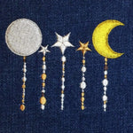 Twinkle little Star Moon phases CELESTIAL SOULE PATCH art Indigo blue Denim Iron On Patch 4.5 X 3.5 multi color embroidered