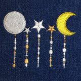 Twinkle little Star Moon phases CELESTIAL SOULE PATCH art Indigo blue Denim Iron On Patch 4.5 X 3.5 multi color embroidered