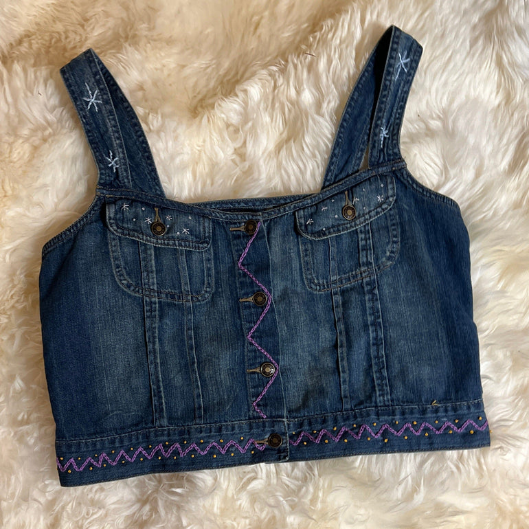Zodiac Wheel Denim Vest Halter Top Astrological Chart Hand Embroidered Boston Proper Customized 12