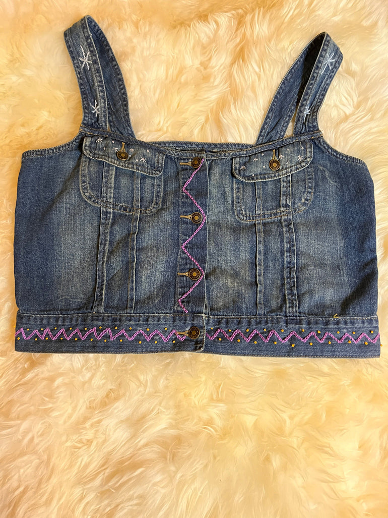 Zodiac Wheel Denim Vest Halter Top Hand Embroidered Astrological Chart Active Restock requests: 0 12